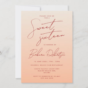 Elegant Pastel Peach Ombre-skript Sweet sixteen Inbjudningar