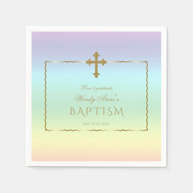 Elegant Pastel Rainbow Färg Guld Kor Baptism Pappersservett (Framsidan)