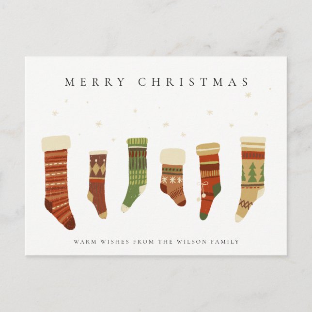 ELEGANT PASTEL RED GRÖNT STAR CHIRSTMAS-BESTÅND HELG VYKORT (Framsida)