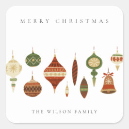 ELEGANT PASTEL RED GRÖNT STAR CHIRSTMAS ORNATIONS FYRKANTIGT KLISTERMÄRKE