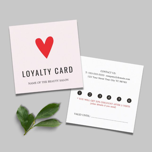 Elegant Pastel Red Heart Beauty Salon Loyalty Card Lojalitetskort (Skapare uppladdad)