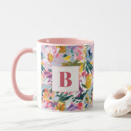 Elegant Pastel Rosa Abstrakt Blommigt  Monogrammad Mugg