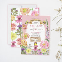 Elegant Pastel Rosa Bee and Wildblomma Baby Shower