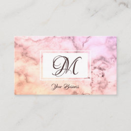 Elegant Pastel Rosa Beige Marble Snyggt Monogram Visitkort