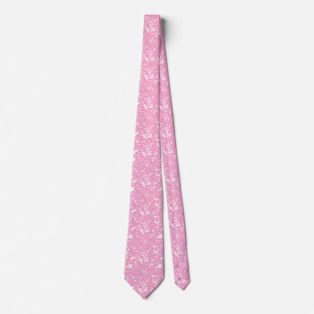 Elegant Pastel Rosa Blommigt Fabric Mönster Slips (Framsida)