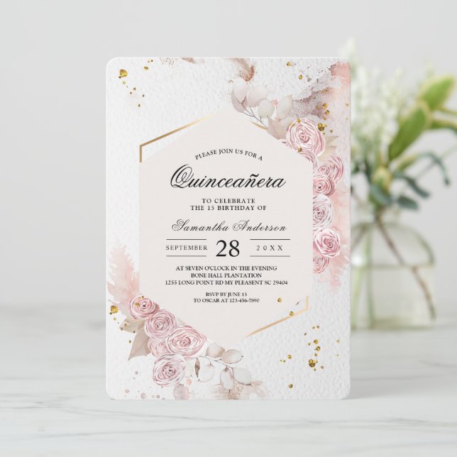 Elegant Pastel Rosa Blommigt Ram Finare Inbjudningar (Stående Fram)
