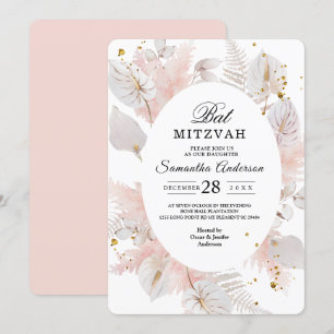 Elegant Pastel Rosa Blommigt Ram & Guld droppar Inbjudningar