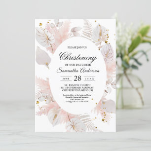 Elegant Pastel Rosa Blommigt Ram & Guld droppar Inbjudningar