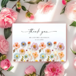 Elegant Pastel Rosa Bohemian Fält Wildblomma Tack Kort