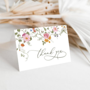 Elegant Pastel Rosa Bohemian Fält Wildblomma Tack Kort