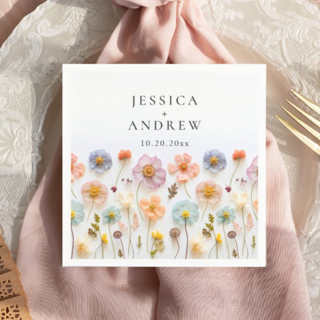 Elegant Pastel Rosa Bohemian Wildblomma Bröllop Pappersservett (Skapare uppladdad)