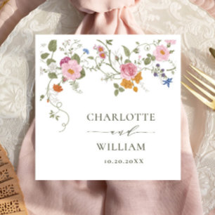 Elegant Pastel Rosa Bohemian Wildblomma Bröllop Pappersservett