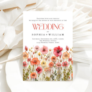 Elegant Pastel Rosa Boho Vild Flowers Bröllop Inbjudningar