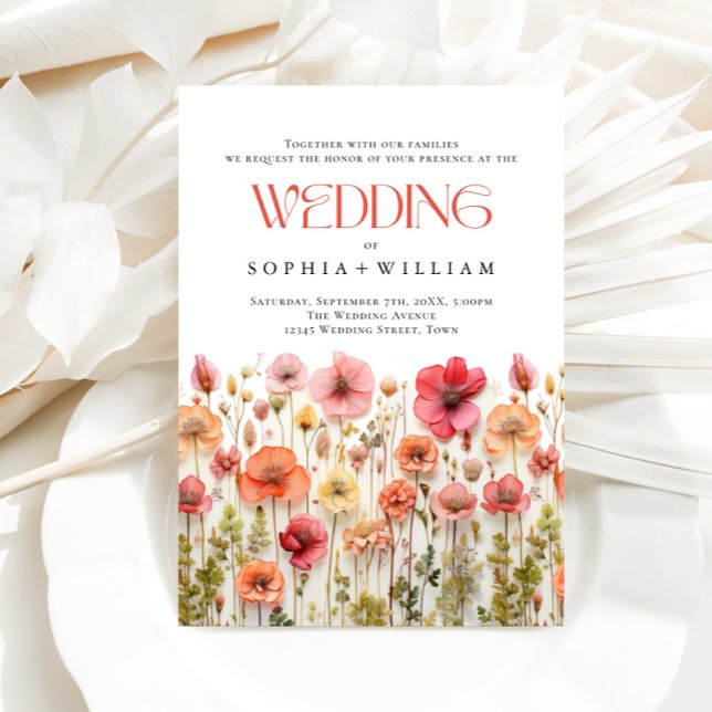 Elegant Pastel Rosa Boho Vild Flowers Bröllop Inbjudningar (Skapare uppladdad)