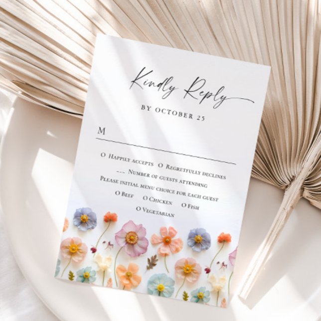 Elegant Pastel Rosa Boho Vild Flowers Bröllop OSA Kort (Skapare uppladdad)