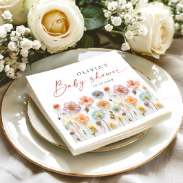 Elegant Pastel Rosa Boho Wildblomma Baby Shower Pappersservett