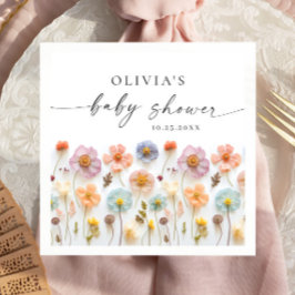 Elegant Pastel Rosa Boho Wildblomma Baby Shower Pappersservett