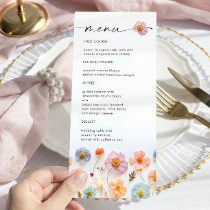 Elegant Pastel Rosa Boho Wildblomma Bröllop Meny