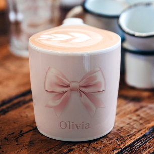 Elegant Pastel Rosa Bow & Namn Personlig Espressomugg