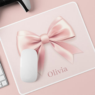 Elegant Pastel Rosa Bow & Namn Personlig Musmatta