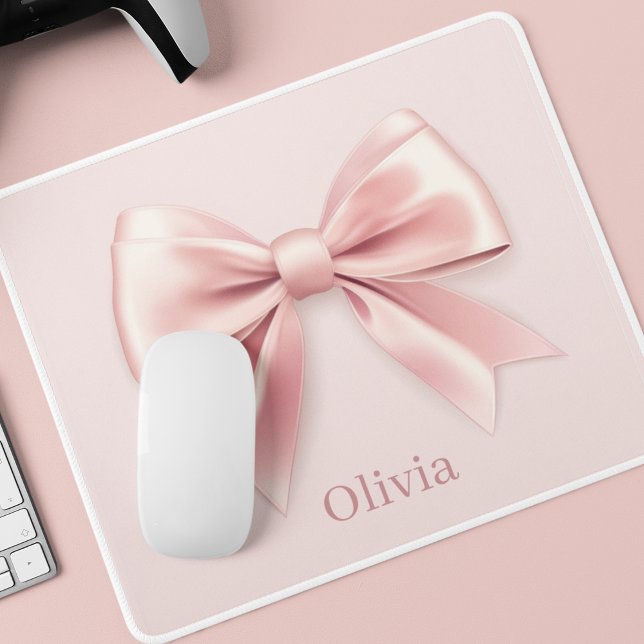 Elegant Pastel Rosa Bow & Namn Personlig Musmatta (Skapare uppladdad)