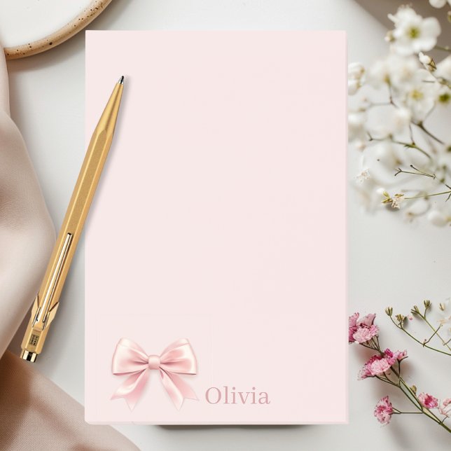 Elegant Pastel Rosa Bow & Namn Personlig Post-it Block (Skapare uppladdad)