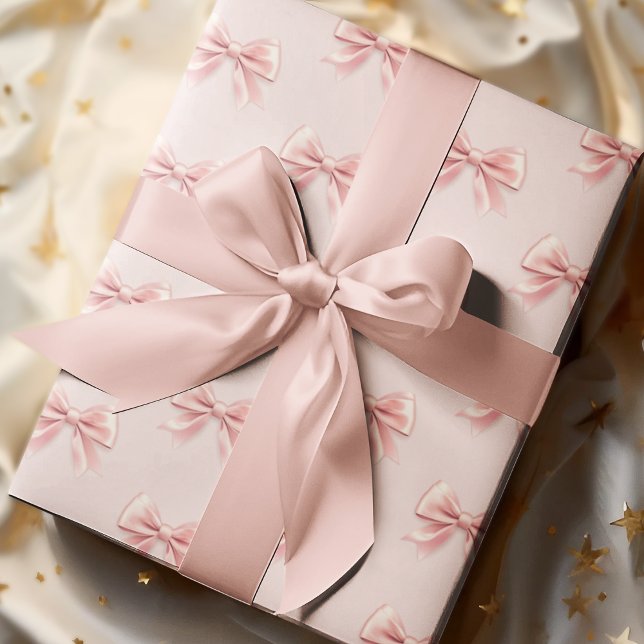 Elegant Pastel Rosa Bow & Namn Personlig Presentpapper (Skapare uppladdad)