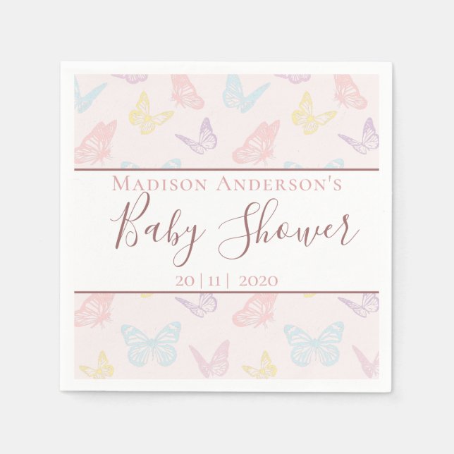 Elegant Pastel Rosa Butterflies Girl Baby Shower Pappersservett (Framsidan)