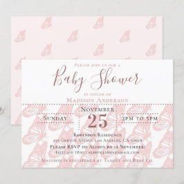 Elegant Pastel Rosa Butterfly Girl Baby Shower Inbjudningar