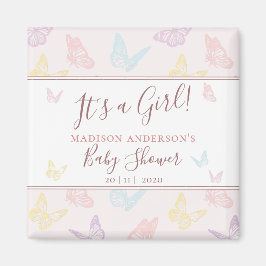 Elegant Pastel Rosa Butterfly Girl Baby Shower Magnet
