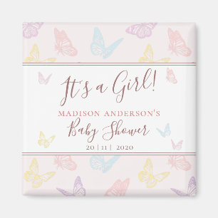 Elegant Pastel Rosa Butterfly Girl Baby Shower Magnet