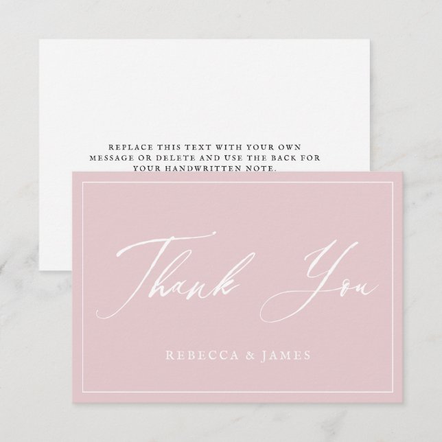 Elegant Pastel Rosa Calligraphy-skript Ram Tack Kort (Fram/baksida)