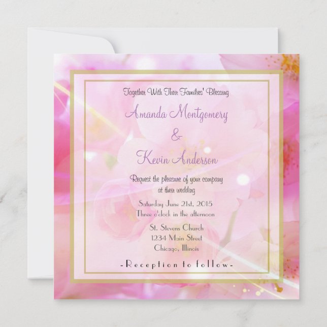Elegant Pastel Rosa Cherry Blommar Flowers Bröllop Inbjudningar (Baksida)