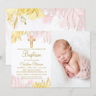 Elegant Pastel Rosa Guld Blommigt Girl  Girl Girl  Inbjudningar