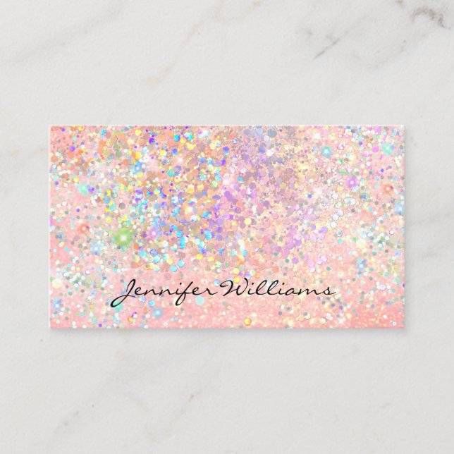 Elegant Pastel Rosa Guld Holograf Glitter Visitkort (Framsida)