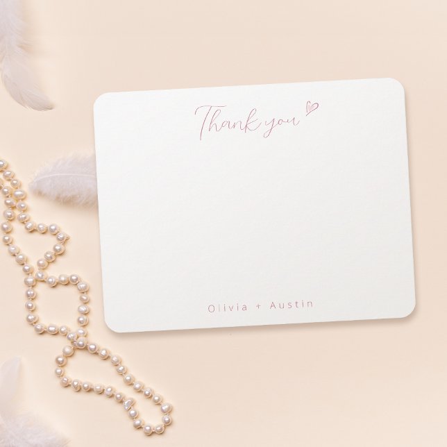 Elegant Pastel Rosa Hand plockade Bow Tack Anteckningskort (Elegant Pastel Pink Hand Drawn Bow Thank You Note Card)