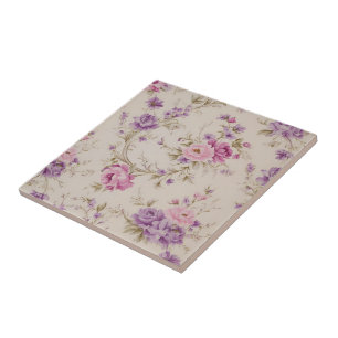 Elegant Pastel Rosa & Lila Garden Blooms Kakelplatta