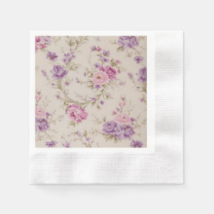 Elegant Pastel Rosa & Lila Garden Blooms Pappersservett