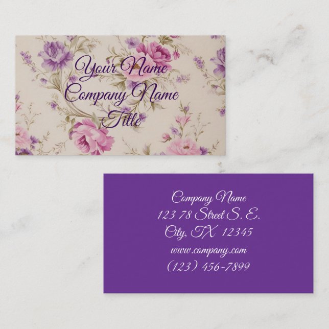 Elegant Pastel Rosa & Lila Garden Blooms Visitkort (Fram/baksida)