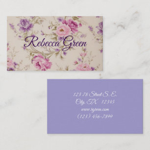 Elegant Pastel Rosa & Lila Garden Blooms Visitkort