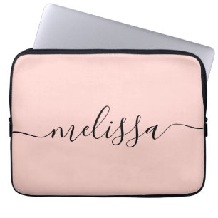 Elegant Pastel Rosa Namnteckning Namn Laptop Fodral