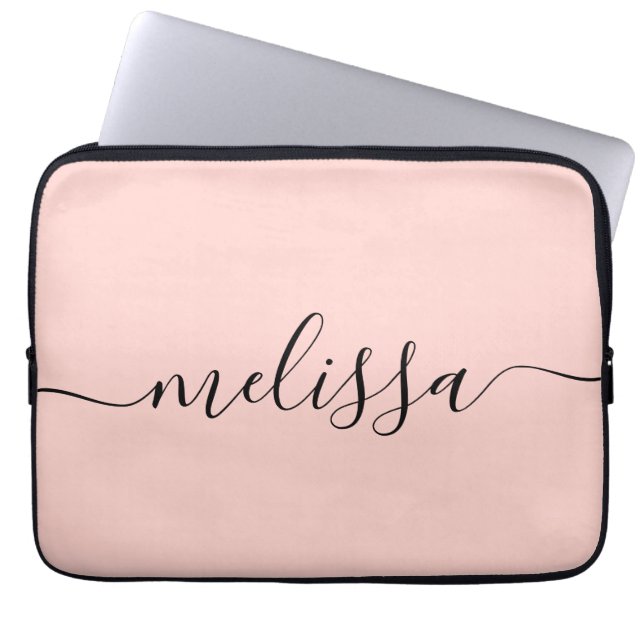 Elegant Pastel Rosa Namnteckning Namn Laptop Fodral (Framsidan)