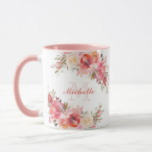 Elegant Pastel Rosa Peach Ro Blommigt Monogram