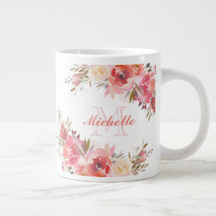 Elegant Pastel Rosa Peach Ro Blommigt Namn Jumbo Mugg
