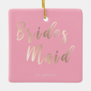 Elegant pastel rosa & ro guld bridesmaid julgransprydnad keramik