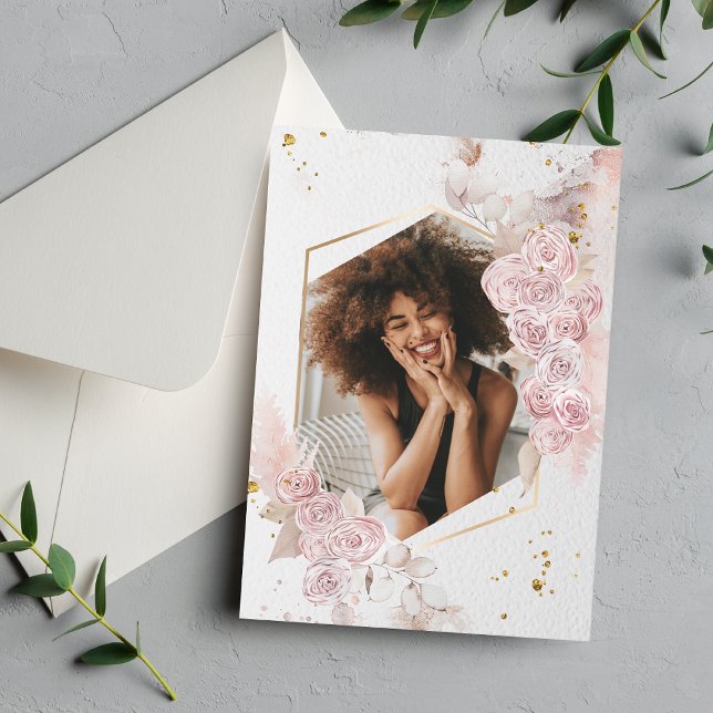 Elegant Pastel Rosa ros Blommigt Studenten Photo Inbjudningar (Skapare uppladdad)
