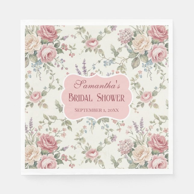 Elegant Pastel Roses Shabby Chic Bridal Shower Pappersservett (Framsidan)