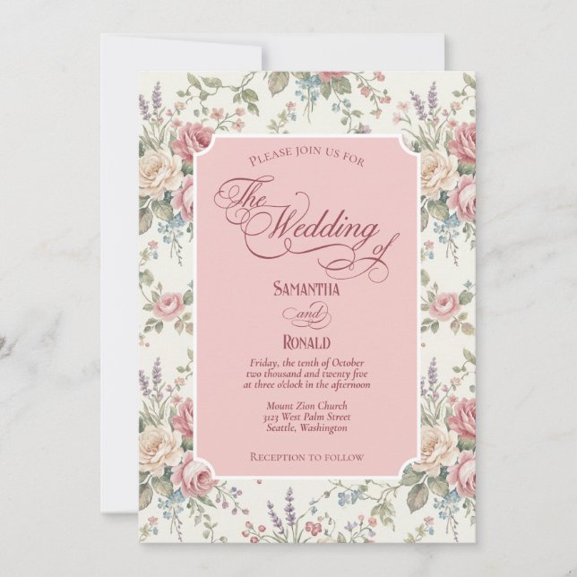 Elegant Pastel Roses Shabby Chic Wedding Inbjudningar (Framsida)