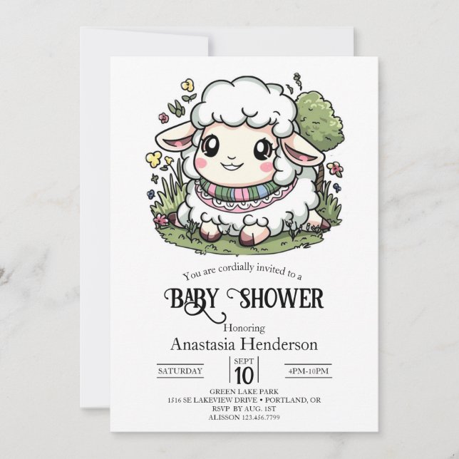 Elegant Pastel Sheep Baby Shower Inbjudningar (Framsida)