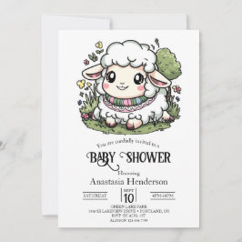 Elegant Pastel Sheep Baby Shower Inbjudningar